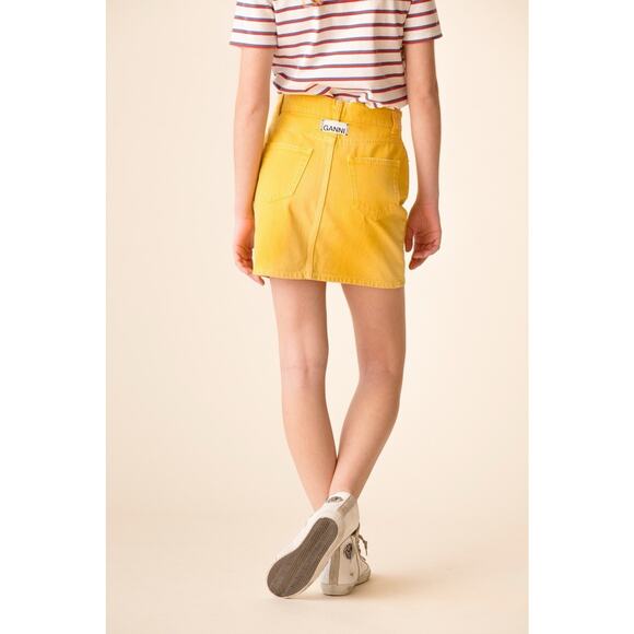 Ganni Shiloh Yellow Denim Mini Skirt High Waist Casual Festival Size 8 Women’s - Picture 4 of 8